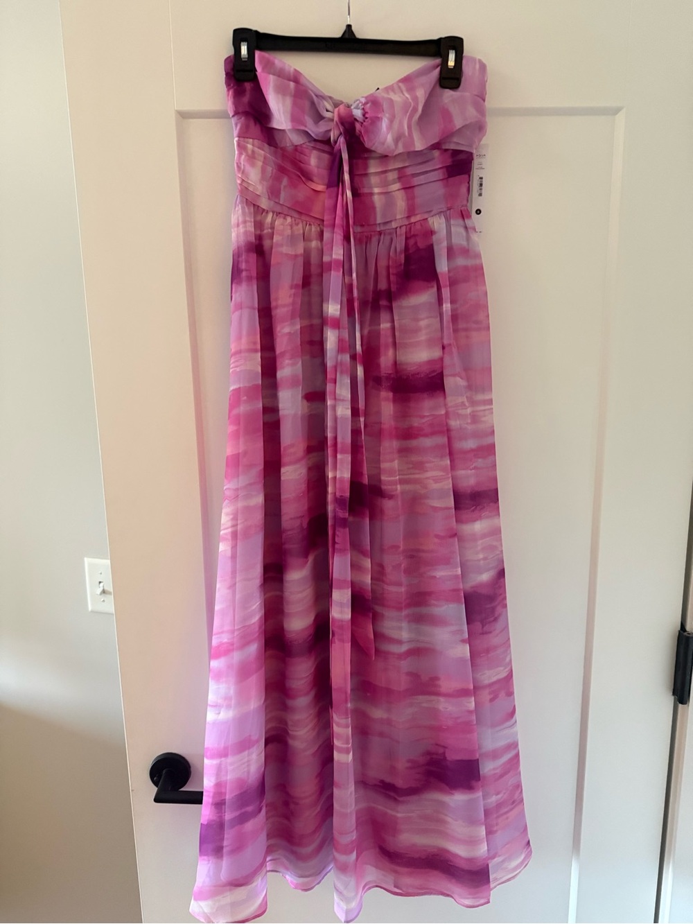 Aqua Strapless Pink & Purple Watercolor Maxi Dress